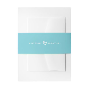 BRIDE & GROOM HEART modern stylish aqua blue white Invitation Belly Band