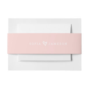 BRIDE & GROOM HEART modern type pastel blush pink Invitation Belly Band