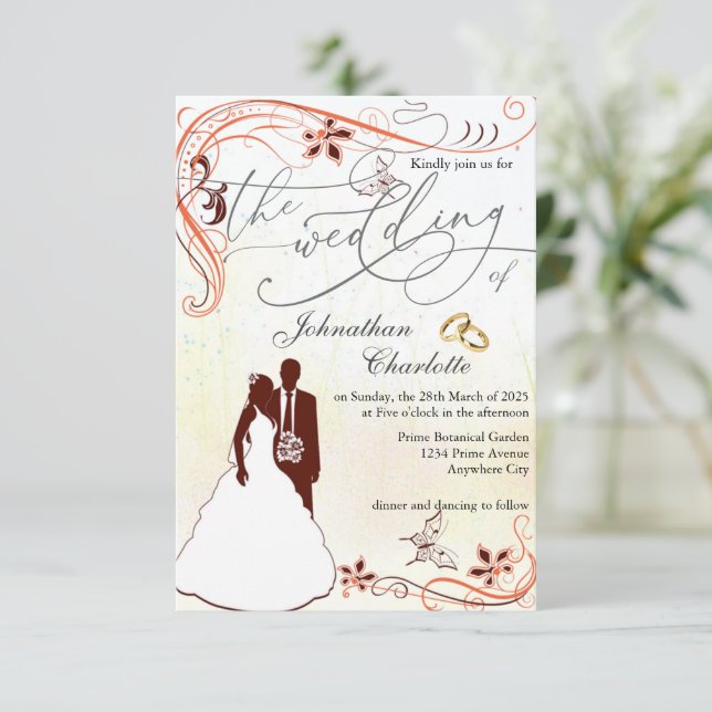 Bride groom illustration wedding invitation (Standing Front)