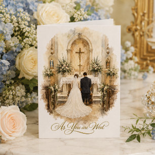 Bride & Groom Kneeling at Altar Wedding Card