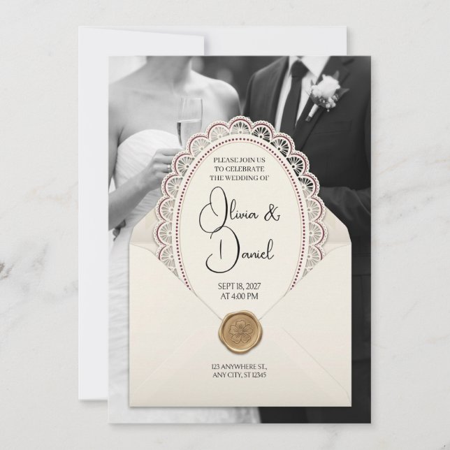 Bride Groom Lace Envelope Wedding Invitation (Front)