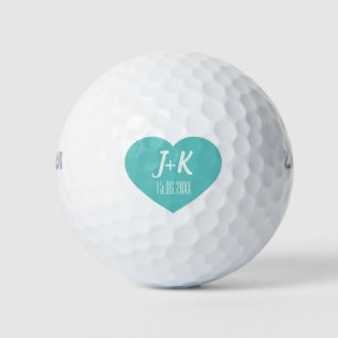 Bride Groom Monogram Turquoise Heart Golf Balls