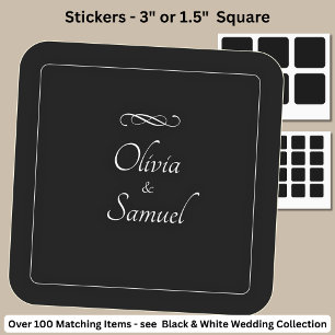 Bride & Groom Names Black White Infinity Scroll, Square Sticker