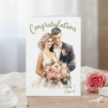 Bride & Groom Names Custom Wedding Congratulations Card<br><div class="desc">This sylish and unique wedding card features a beautiful watercolor depiction of a bride and groom on the front with a place to personalise by adding the bride and groom's names. On the inside, you can customise the text or leave as is as well as add your names. All inside...</div>