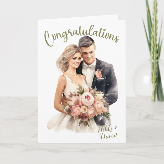Bride & Groom Names Custom Wedding Congratulations Card (Front)