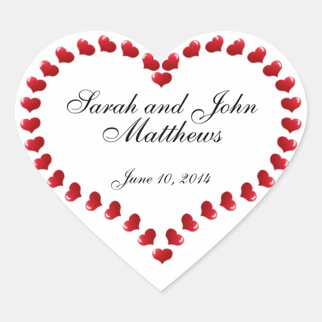 Bride Groom Names Hearts Wedding Favour Stickers (Front)