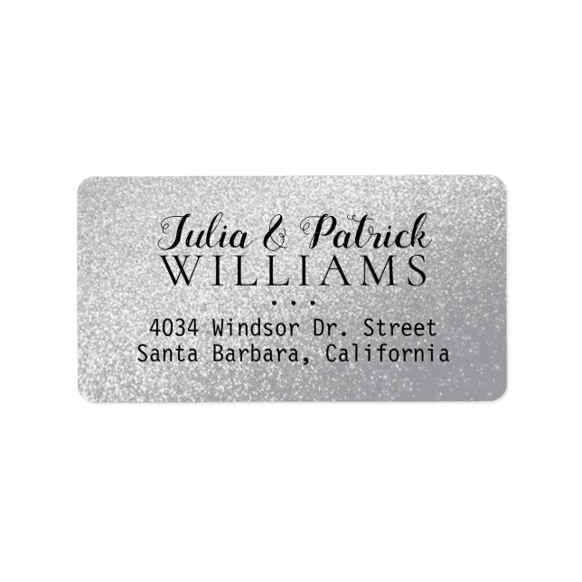 bride groom names home address label faux silver (Front)