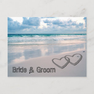 Bride & Groom Names Written in the Sand Postcard