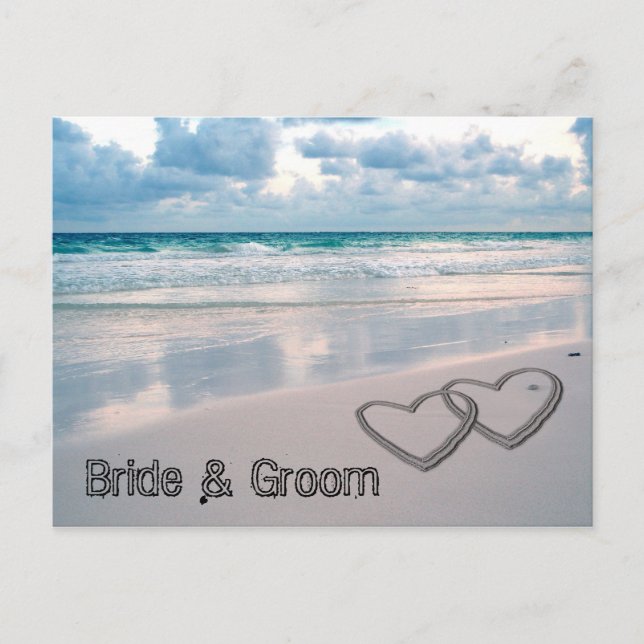 Bride & Groom Names Written in the Sand Postcard (Front)