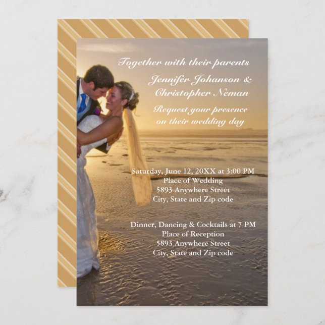 Bride & Groom on Sunset Beach Wedding Invitation (Front/Back)