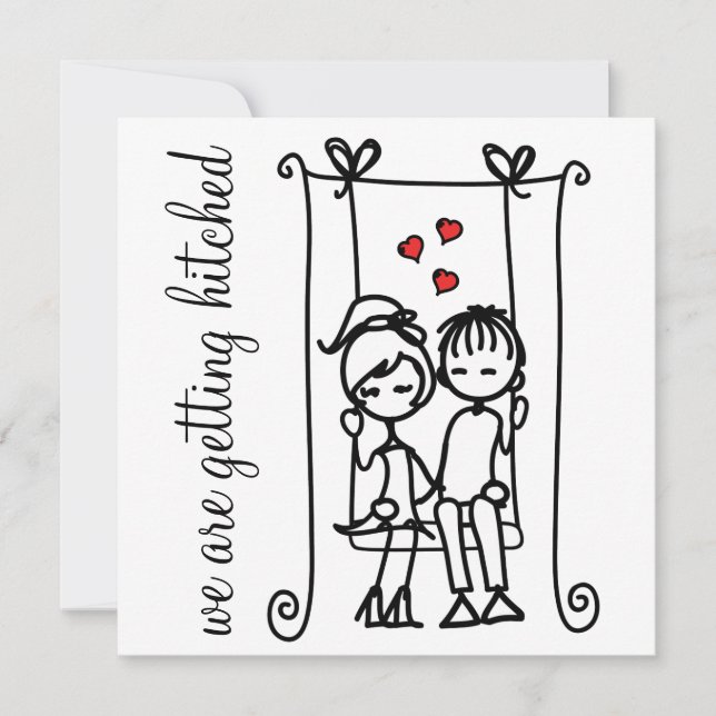 Bride & Groom on Swing Doodles Wedding Invitation (Front)
