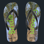 Bride Groom Palm Trees Blue Sky Jandals<br><div class="desc">Cool Palm Trees with a Pretty Blue Sky Unisex Flip Flops with Bride and Groom written in a nice green colour text on both flip flops, and Date of Marriage in black text. Feel your unity with every step you take. Leave wordig on each flip flop as is Bride and...</div>