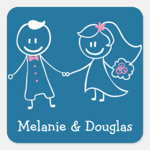 Bride & Groom Personalised Blue Wedding Stickers
