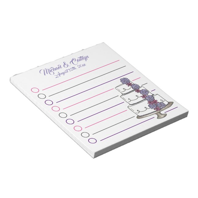 Bride Groom Personalised Floral Cake Wedding Favou Notepad (Angled)