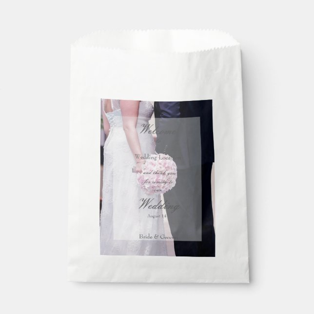 Bride & groom photography editable wedding favour bags (Front)
