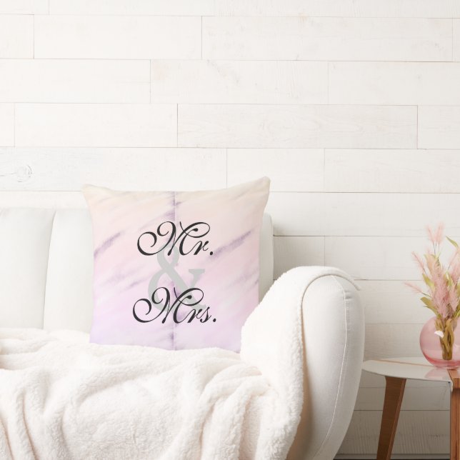 Bride Groom Purple Cream Watercolor Reversible Cushion (Couch)