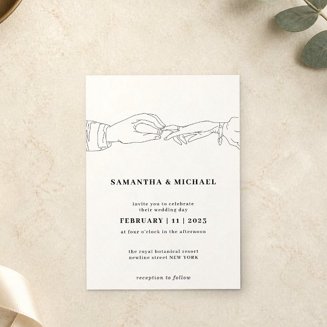 Bride Groom Ring White Clear Simple sketch Invitation (Creator Uploaded)