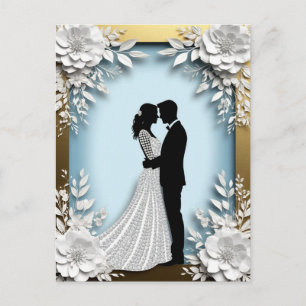 Bride Groom Romantic Wedding White Paper Flowers Postcard