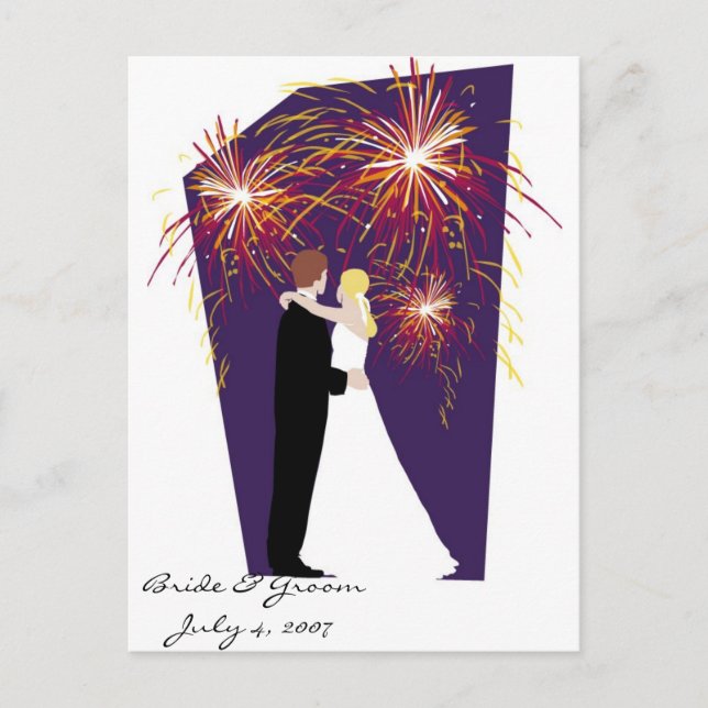 Bride & Groom Save the Date-July 4th Weddings Announcement Postcard (Front)