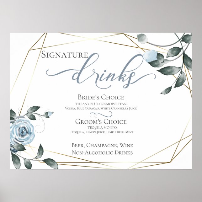 Bride Groom Signature Drinks Bar Menu Sign (Front)