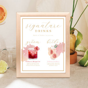 Bride & Groom Signature Drinks Watercolor Cocktail Poster