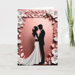 Bride Groom Silhouette Wedding Romantic Flowers Card