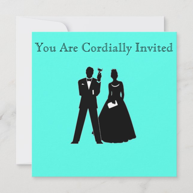 Bride & Groom Silhouettes on Blue Invitation (Front)