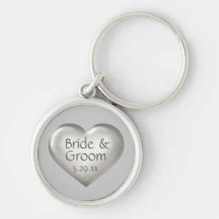 Bride & Groom Silver Heart  Key Ring