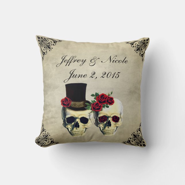 Bride & Groom Skull Wedding Cushion (Front)
