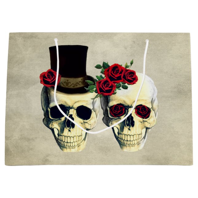 Bride & Groom Skull Wedding Large Gift Bag (Front)