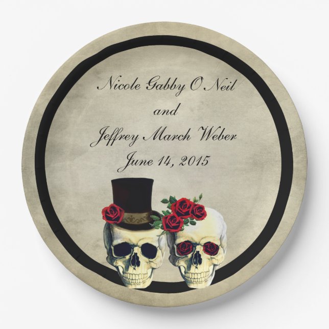 Bride & Groom Skull Wedding Paper Plate (Front)