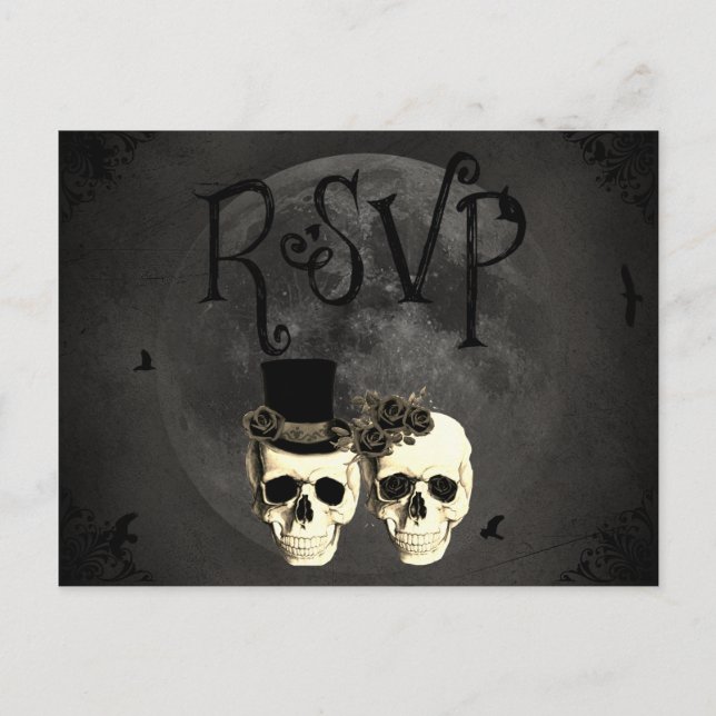 Bride & Groom Skull Wedding RSVP Card (Front)