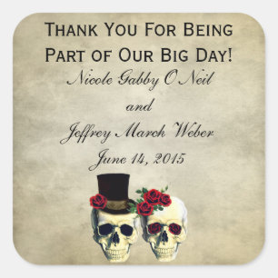 Bride & Groom Skull Wedding Square Sticker