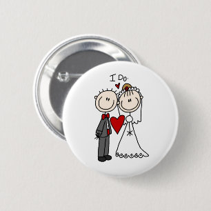 Bride & Groom Stick Figures Wedding I Do 6 Cm Round Badge