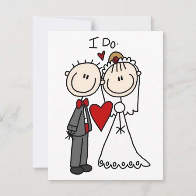 Bride & Groom Stick Figures Wedding I Do  Card (Front)