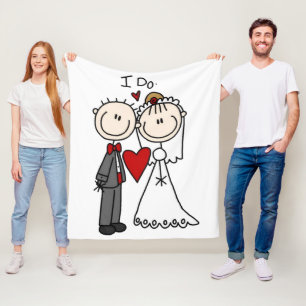 Bride & Groom Stick Figures Wedding I Do Fleece Blanket