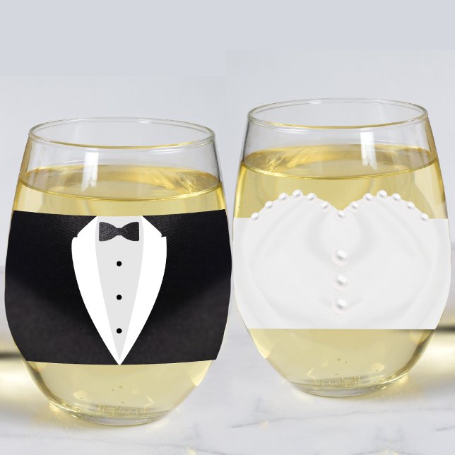 Bride & Groom Suit Wedding Dress Mr. & Mrs Stemless Wine Glass (Bride & Groom Suit Wedding Dress Mr. & Mrs Stemless Wine Glass
)