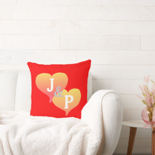 Bride Groom Sunset Hearts Red Reversible Pillow