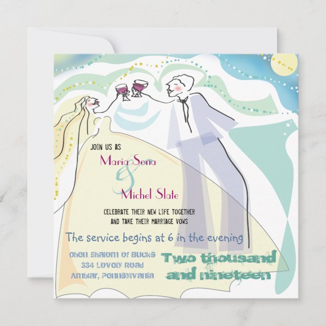 Bride & Groom Toasting Wedding Invitation Invite (Front)
