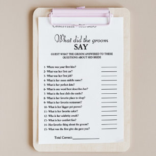 Bride & groom trivia bridal shower game Card