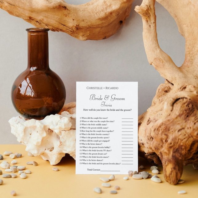 Bride & groom trivia bridal shower game card (Creator Uploaded)