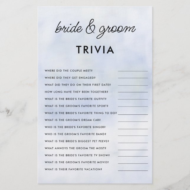 Bride Groom Trivia Cloud 9 Bridal Shower Elegant Flyer (Front)