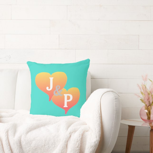Bride Groom Turquoise Coral Reversible Pillow (Couch)