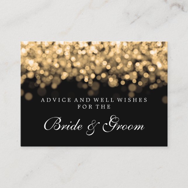 Bride & Groom Wedding Advice Card Gold Lights (Front)