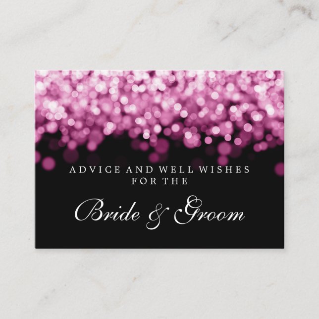 Bride & Groom Wedding Advice Card Pink Lights (Front)