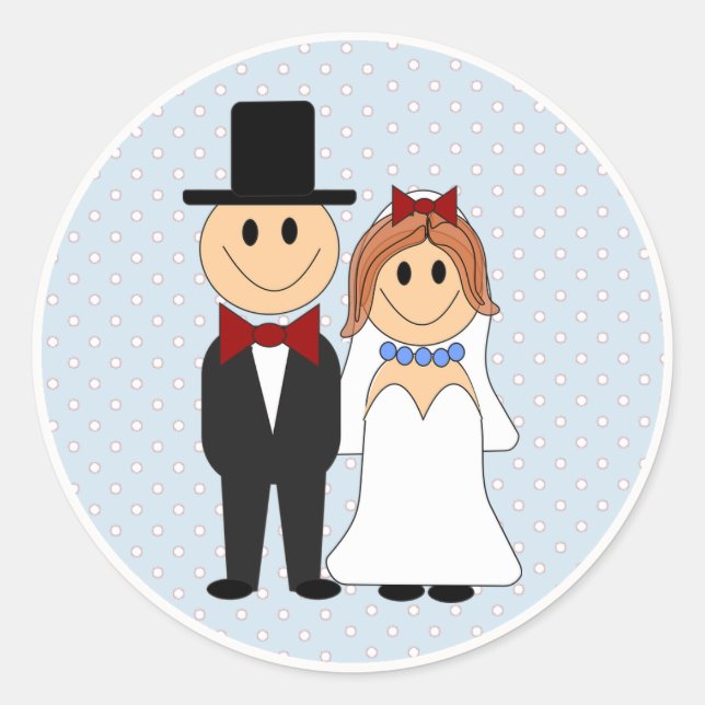 Bride & Groom Wedding Blue Polka Dot Stickers (Front)