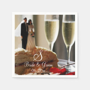 Bride Groom Wedding Cake Custom Name Date Monogram Napkin