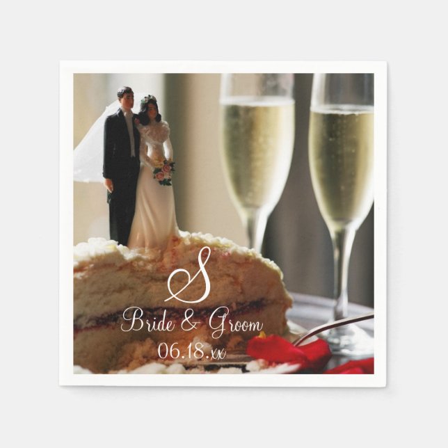 Bride Groom Wedding Cake Custom Name Date Monogram Napkin (Front)