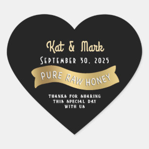 Bride & Groom Wedding Date Gold Banner Heart Honey Sticker