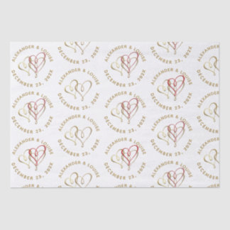 Bride Groom Wedding Date Gold Embossed Heart       Tissue Paper